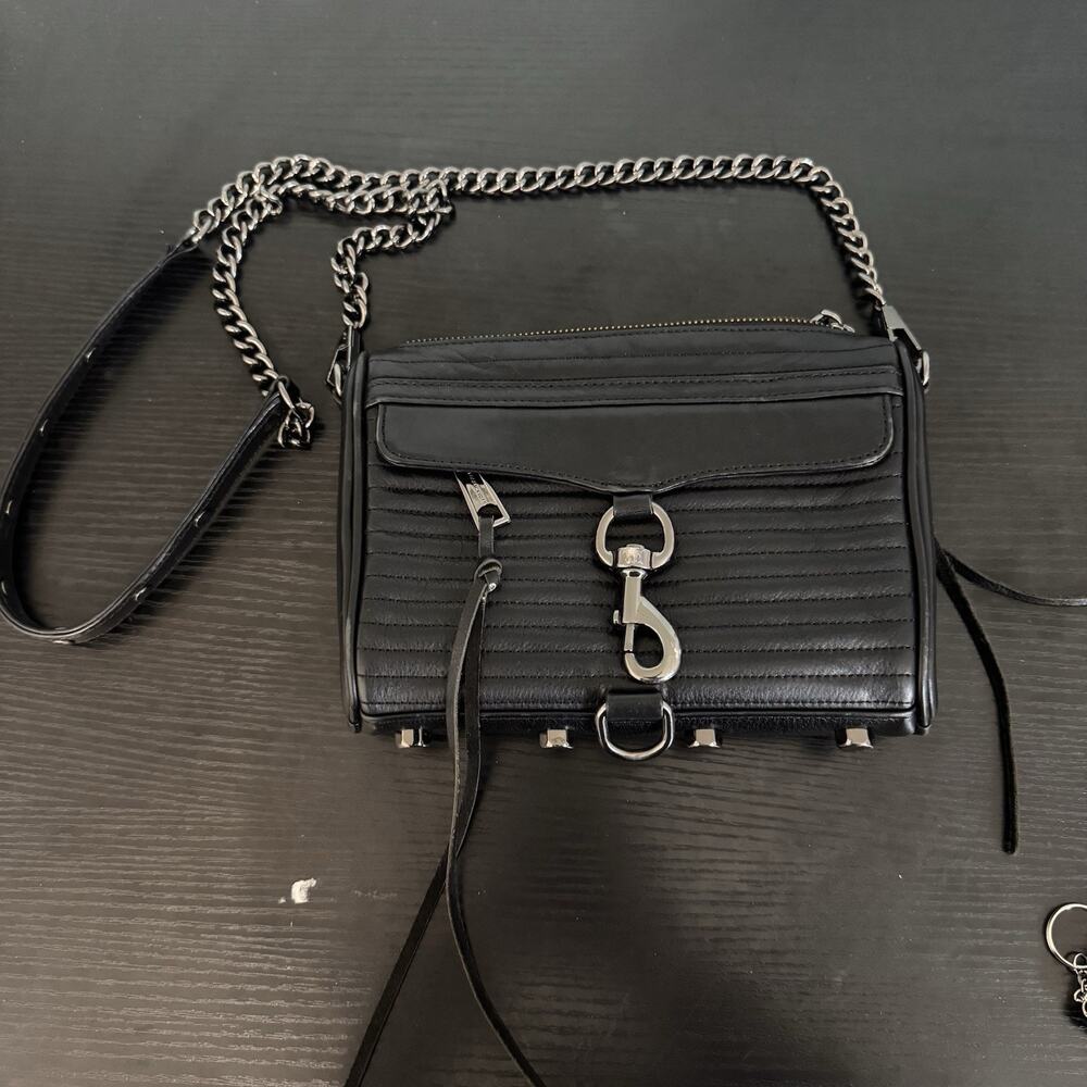 Rebecca Minkoff Black Small Crossbody Bag Zip Closure Chain & Detachable Strap